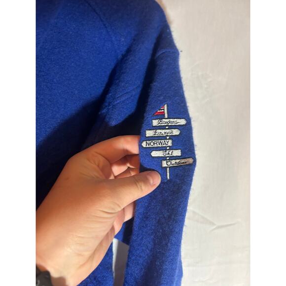 Bergans Of Norway Sweater Mens medium Blue Wool knit hooded full zip - Picture 4 of 5